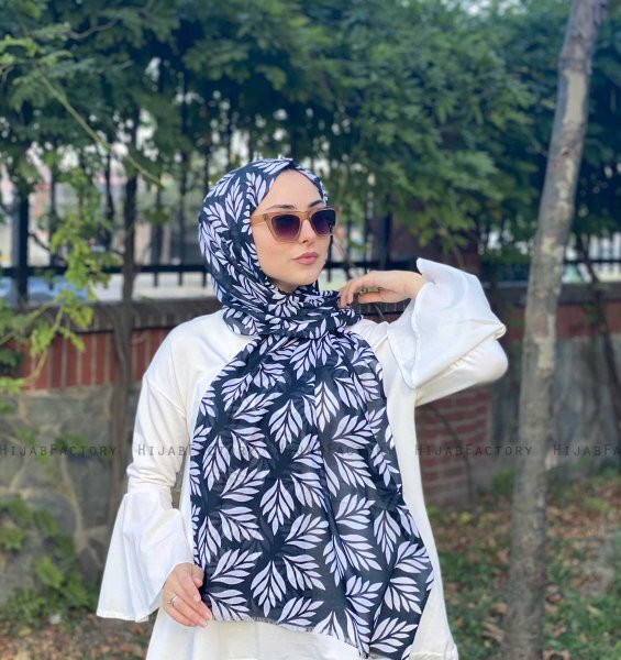 Tanaz - Schwarz Gemustert Baumwolle Hijab