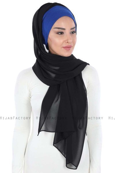 Vera - Blau & Schwarz Praktisch Chiffon Hijab