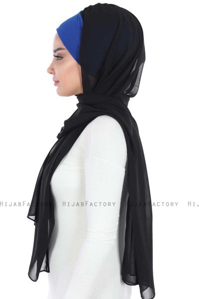 Vera - Blau & Schwarz Praktisch Chiffon Hijab