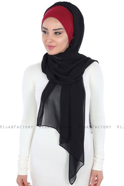 Vera - Bordeaux & Schwarz Praktisch Chiffon Hijab