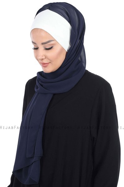 Vera - Creme & Navy Blau Praktisch Chiffon Hijab