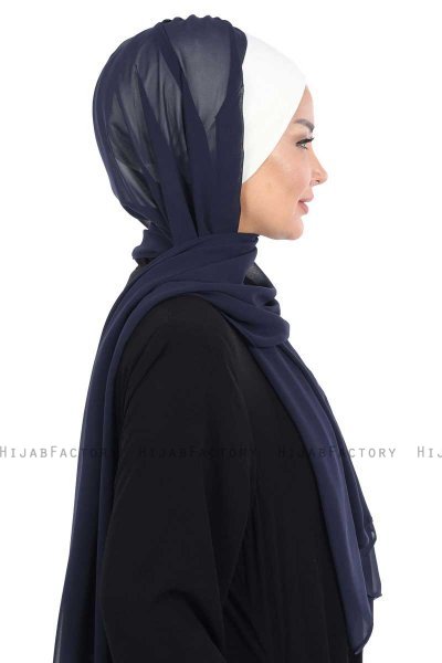 Vera - Creme & Navy Blau Praktisch Chiffon Hijab