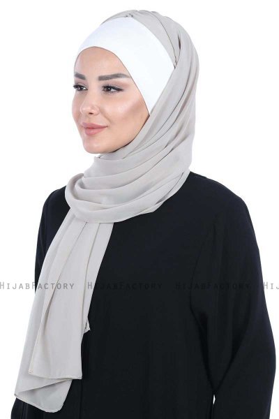 Vera - Creme & Taupe Praktisch Chiffon Hijab