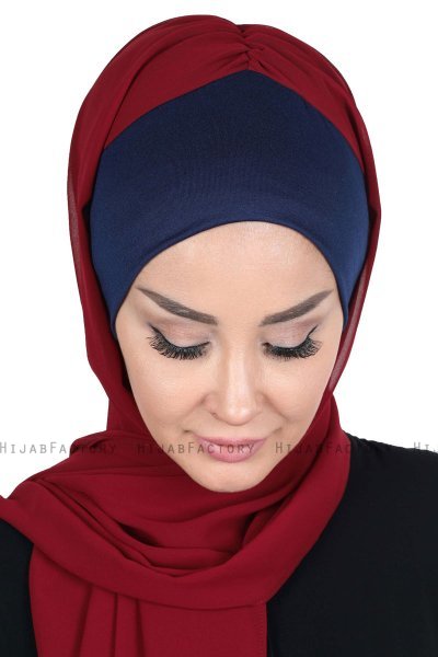 Vera - Navy Blau & Bordeaux Praktisch Chiffon Hijab