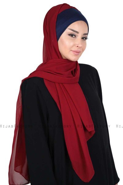 Vera - Navy Blau & Bordeaux Praktisch Chiffon Hijab