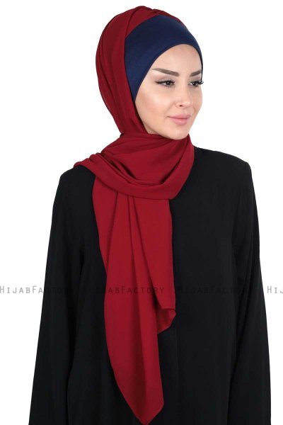 Vera - Navy Blau & Bordeaux Praktisch Chiffon Hijab
