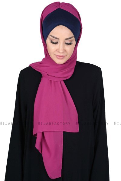 Vera - Navy Blau & Fuchsie Praktisch Chiffon Hijab