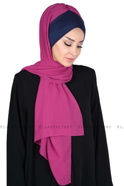 Vera - Navy Blau & Fuchsie Praktisch Chiffon Hijab