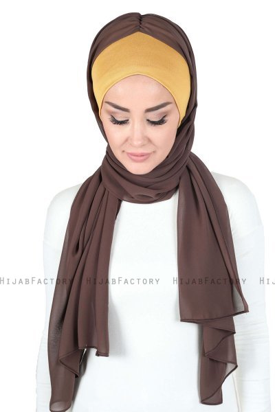 Vera - Senf & Braun Praktisch Chiffon Hijab