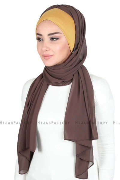 Vera - Senf & Braun Praktisch Chiffon Hijab