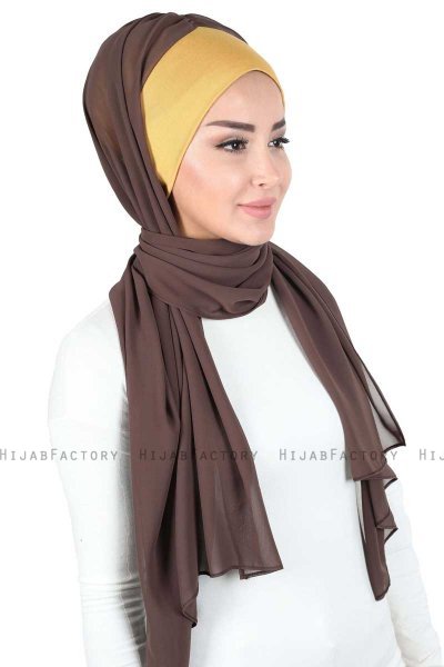 Vera - Senf & Braun Praktisch Chiffon Hijab