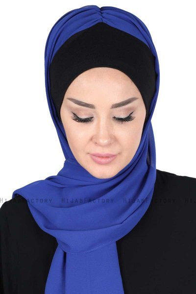 Vera - Schwarz & Blau Praktisch Chiffon Hijab