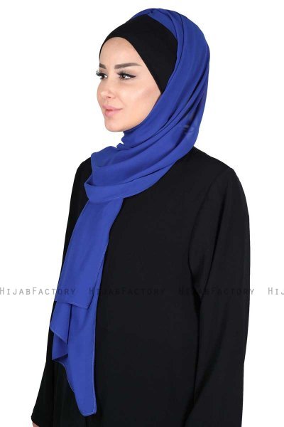 Vera - Schwarz & Blau Praktisch Chiffon Hijab