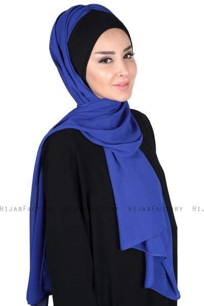 Vera - Schwarz & Blau Praktisch Chiffon Hijab