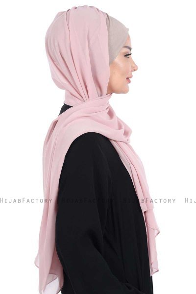 Vera - Taupe & Altrosa Praktisch Chiffon Hijab