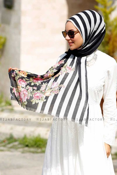 Vezna - Schwarz Gemustertes Hijab - Sal Evi