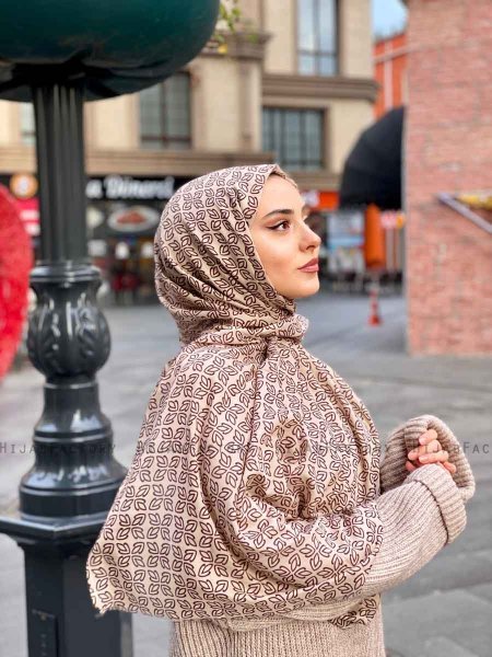 Wahida - Taupe Gemustert Baumwolle Hijab - Mirach
