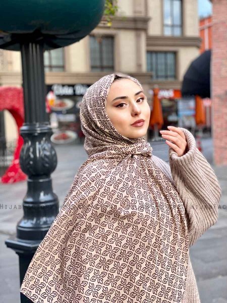 Wahida - Taupe Gemustert Baumwolle Hijab - Mirach