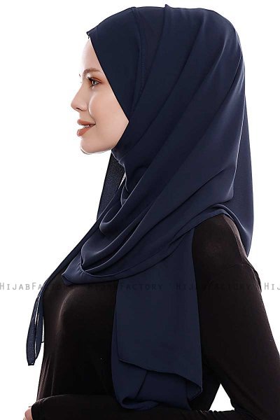 Yara - Navy Blau Praktisch Fertig Crepe Hijab