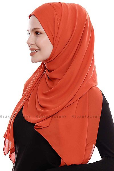 Yara - Ziegelrot Praktisch Fertig Crepe Hijab