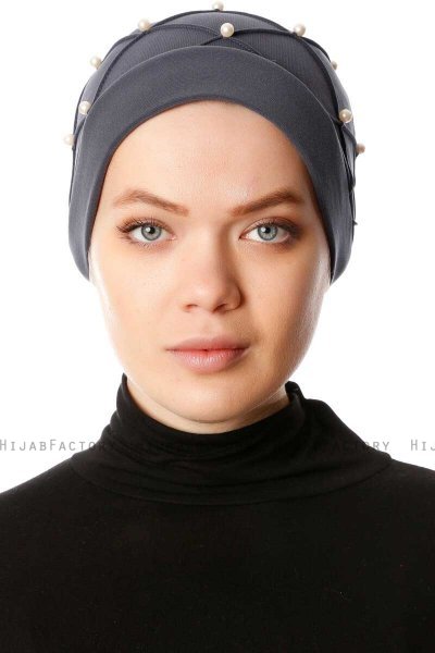 Yaren - Anthrazit Crepe Chiffon Turban - Sehr-i Sal