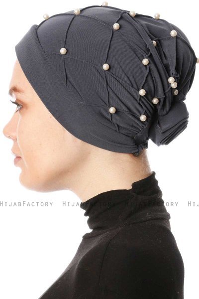 Yaren - Anthrazit Crepe Chiffon Turban - Sehr-i Sal