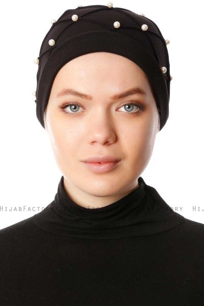 Yaren - Schwarz Crepe Chiffon Turban - Sehr-i Sal