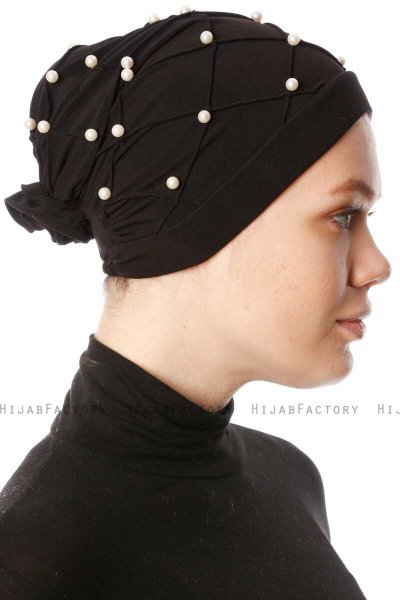 Yaren - Schwarz Crepe Chiffon Turban - Sehr-i Sal