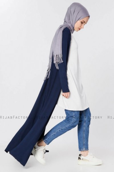 Yasmin Marinblå Lång Cardigan 280085c