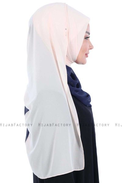 Ylva - Beige & Navy Blau Praktisch Chiffon Hijab