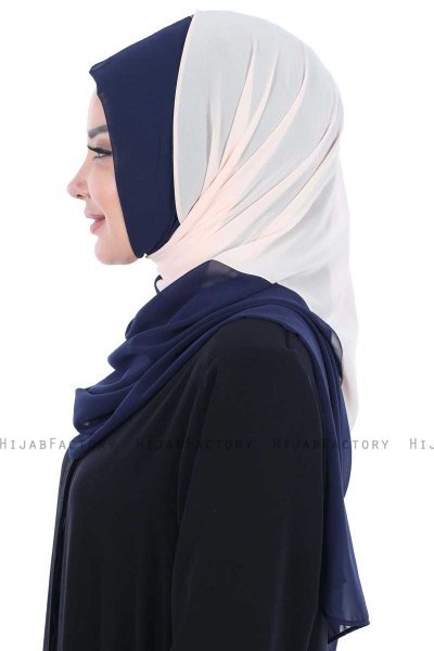 Ylva - Beige & Navy Blau Praktisch Chiffon Hijab