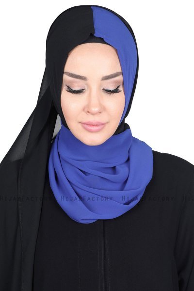 Ylva - Blau & Schwarz Praktisch Chiffon Hijab