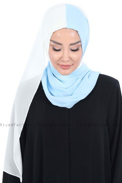 Ylva - Creme & Hellblau Praktisch Chiffon Hijab
