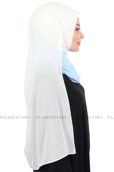 Ylva - Creme & Hellblau Praktisch Chiffon Hijab