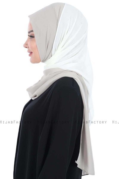 Ylva - Creme & Taupe Praktisch Chiffon Hijab