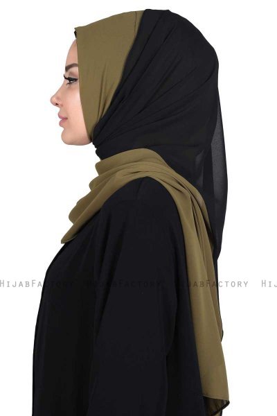 Ylva - Khaki & Schwarz Praktisch Chiffon Hijab
