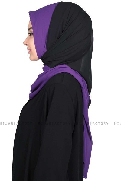 Ylva - Lila & Schwarz Praktisch Chiffon Hijab