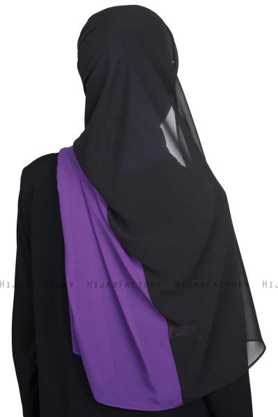 Ylva - Lila & Schwarz Praktisch Chiffon Hijab