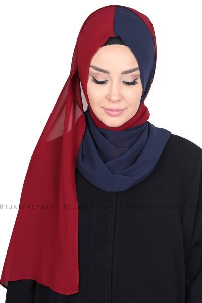 Ylva - Navy Blau & Bordeaux Praktisch Chiffon Hijab