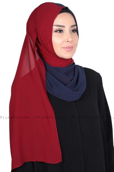 Ylva - Navy Blau & Bordeaux Praktisch Chiffon Hijab