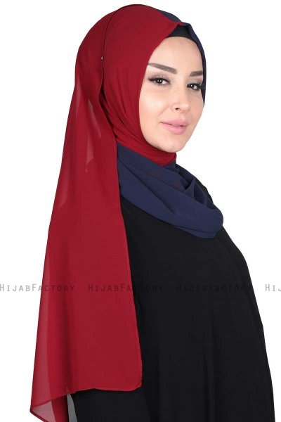Ylva - Navy Blau & Bordeaux Praktisch Chiffon Hijab