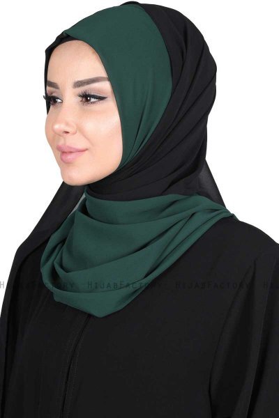 Ylva - Dunkelgrün & Schwarz Praktisch Chiffon Hijab