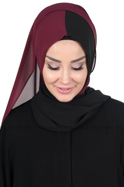 Ylva - Pflaume & Schwarz Praktisch Chiffon Hijab