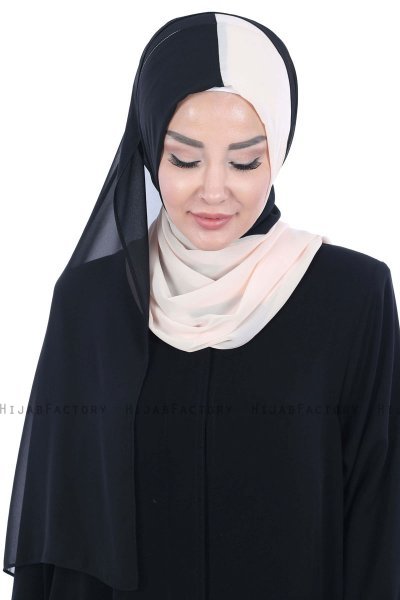 Ylva - Schwarz & Beige Praktisch Chiffon Hijab
