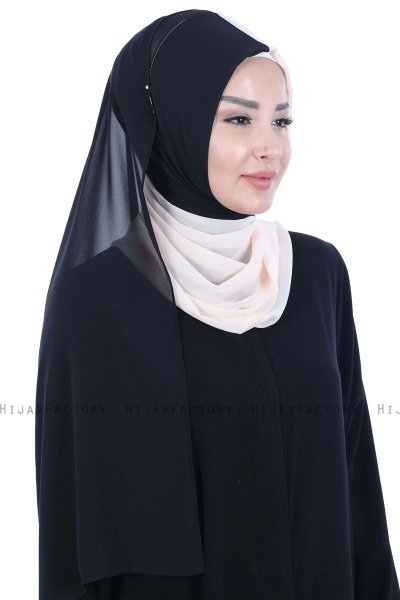 Ylva - Schwarz & Beige Praktisch Chiffon Hijab