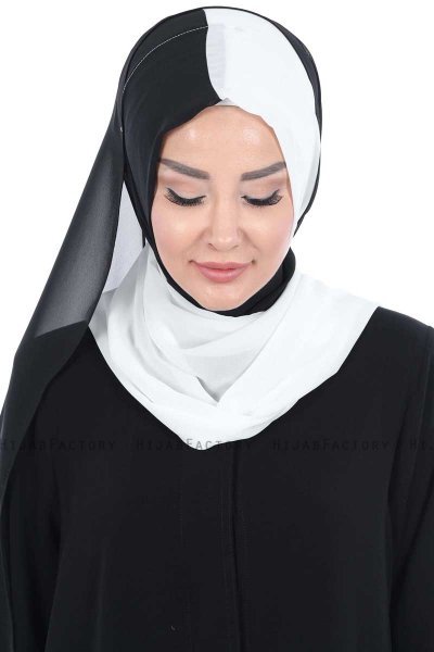 Ylva - Weiß & Schwarz Praktisch Chiffon Hijab