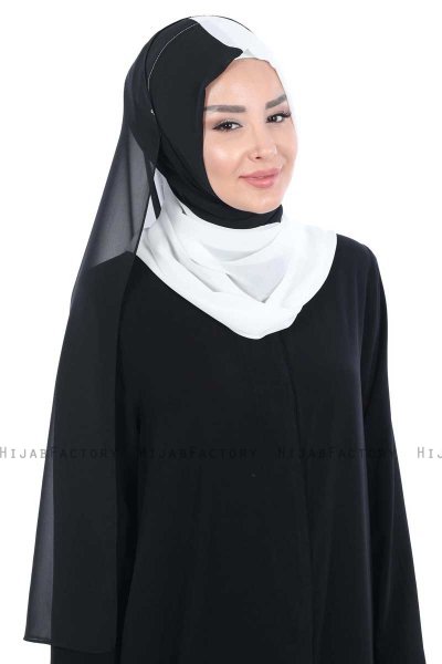 Ylva - Weiß & Schwarz Praktisch Chiffon Hijab