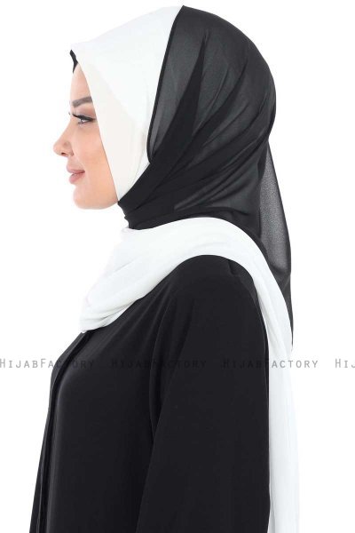 Ylva - Weiß & Schwarz Praktisch Chiffon Hijab