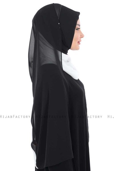 Ylva - Weiß & Schwarz Praktisch Chiffon Hijab