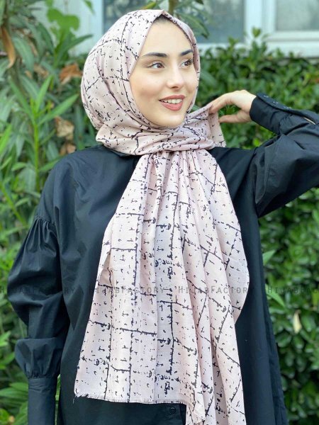 Zakiyah - Beige Gemustert Baumwolle Hijab